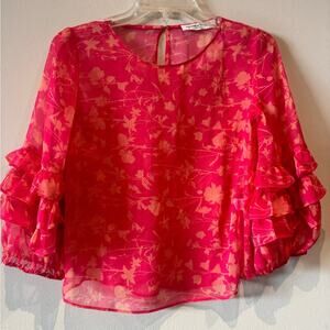 Amanda Uprichard gorgeous sheer blouse with ruffle sleeve size XS